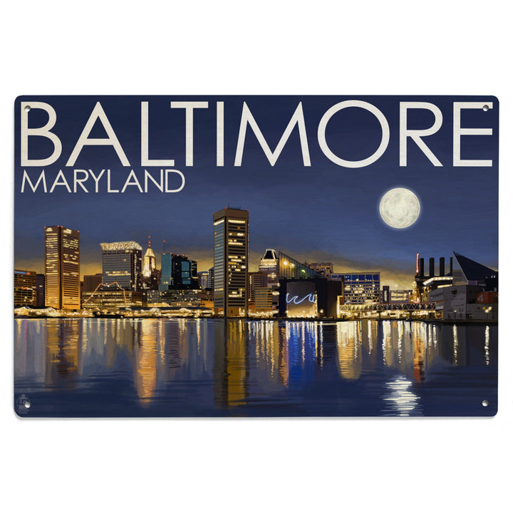 Baltimore, Maryland, Skyline at Night, Lantern Press Photography, Wood Signs and Postcards Wood Lantern Press 