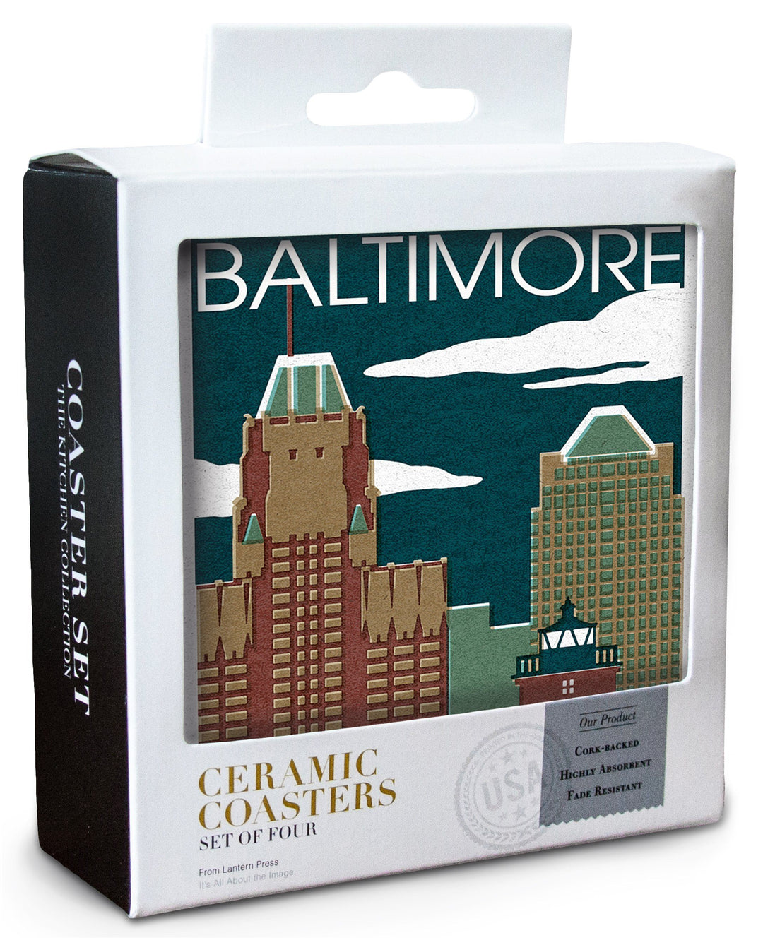 Baltimore, Maryland, Woodblock, Lantern Press Artwork, Coaster Set Coasters Lantern Press 