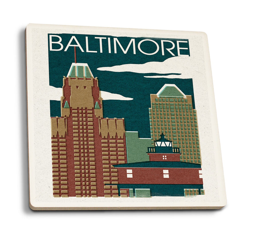 Baltimore, Maryland, Woodblock, Lantern Press Artwork, Coaster Set Coasters Lantern Press 