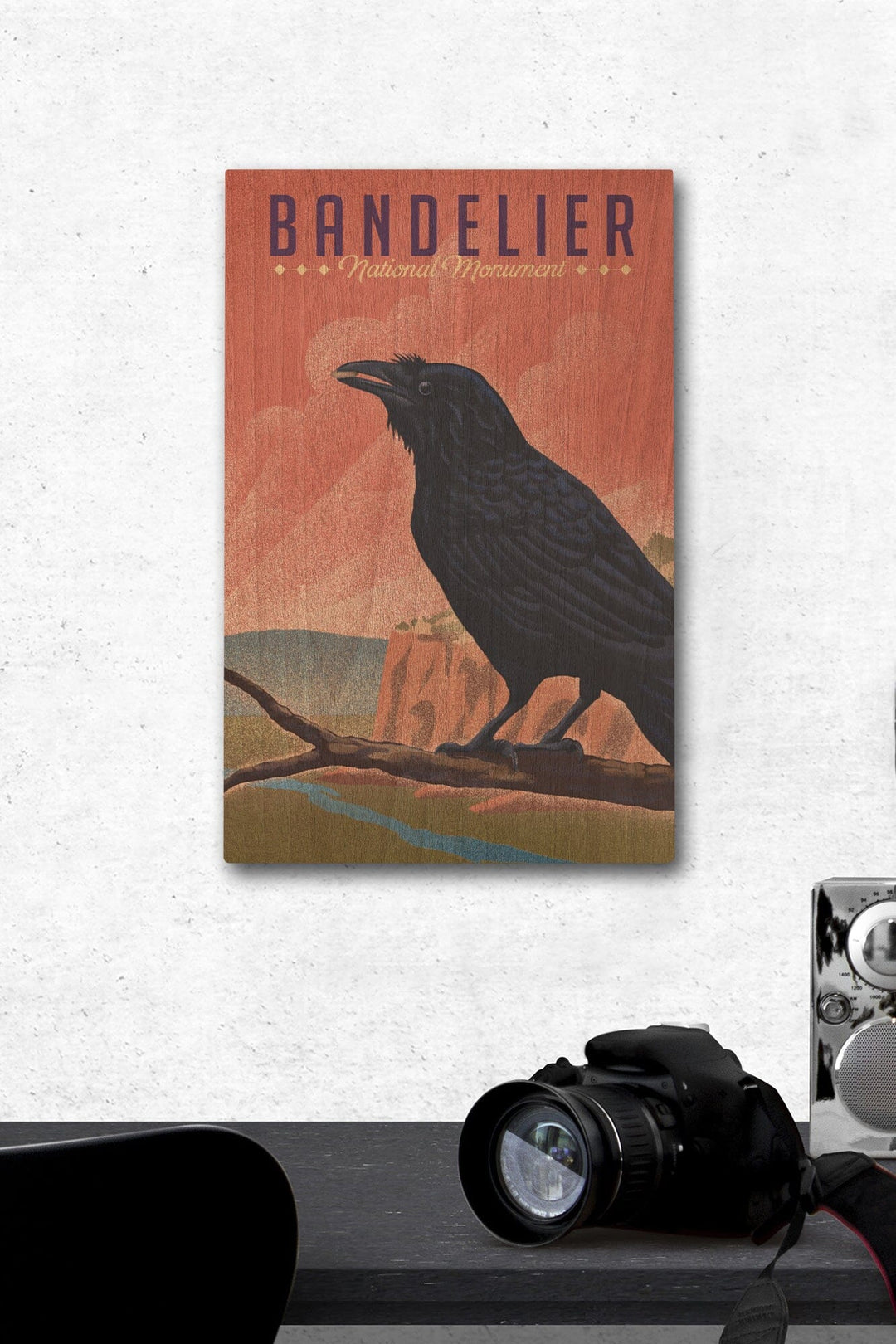 Bandelier National Monument, New Mexico, Raven, Litho, Lantern Press Artwork, Wood Signs and Postcards Wood Lantern Press 12 x 18 Wood Gallery Print 