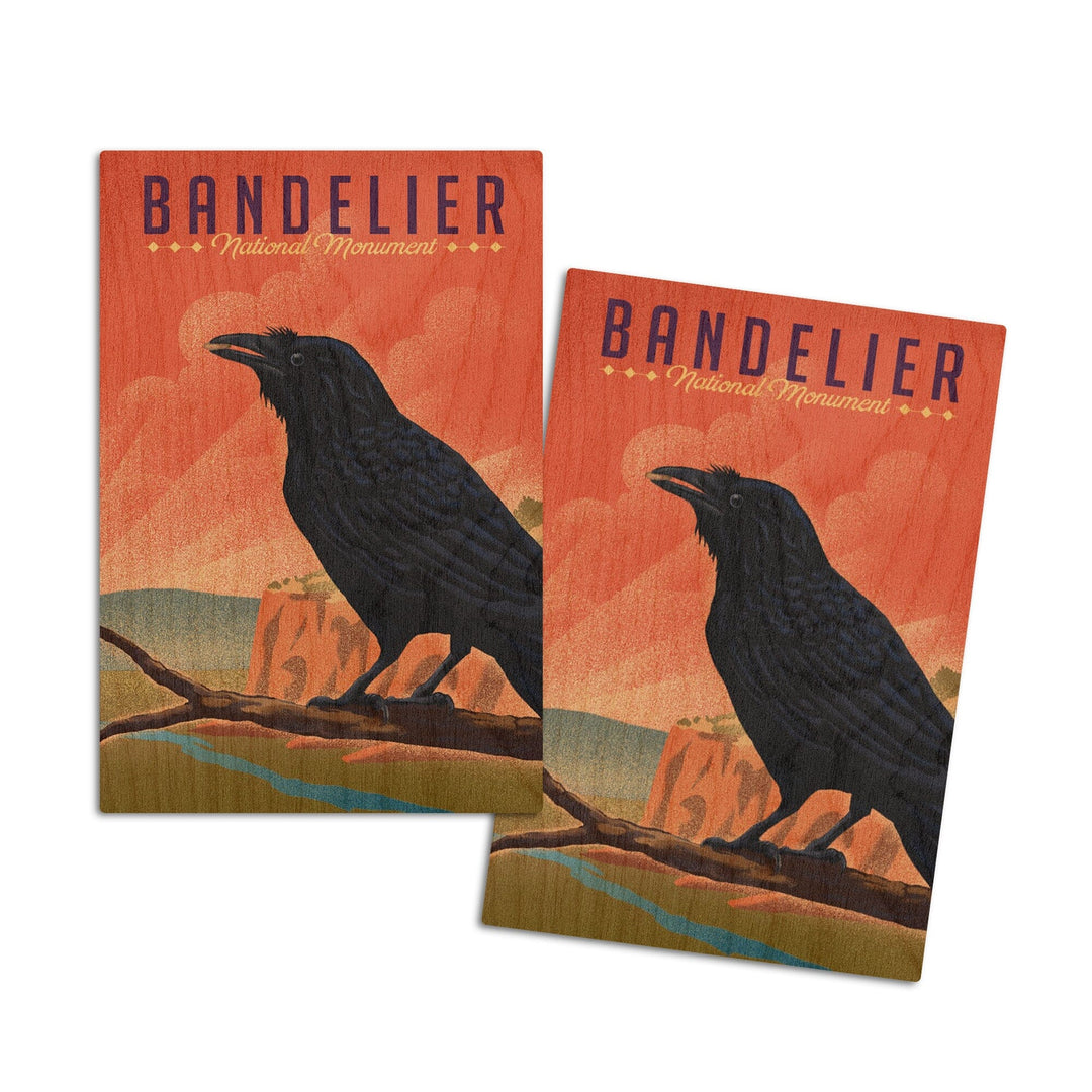 Bandelier National Monument, New Mexico, Raven, Litho, Lantern Press Artwork, Wood Signs and Postcards Wood Lantern Press 4x6 Wood Postcard Set 