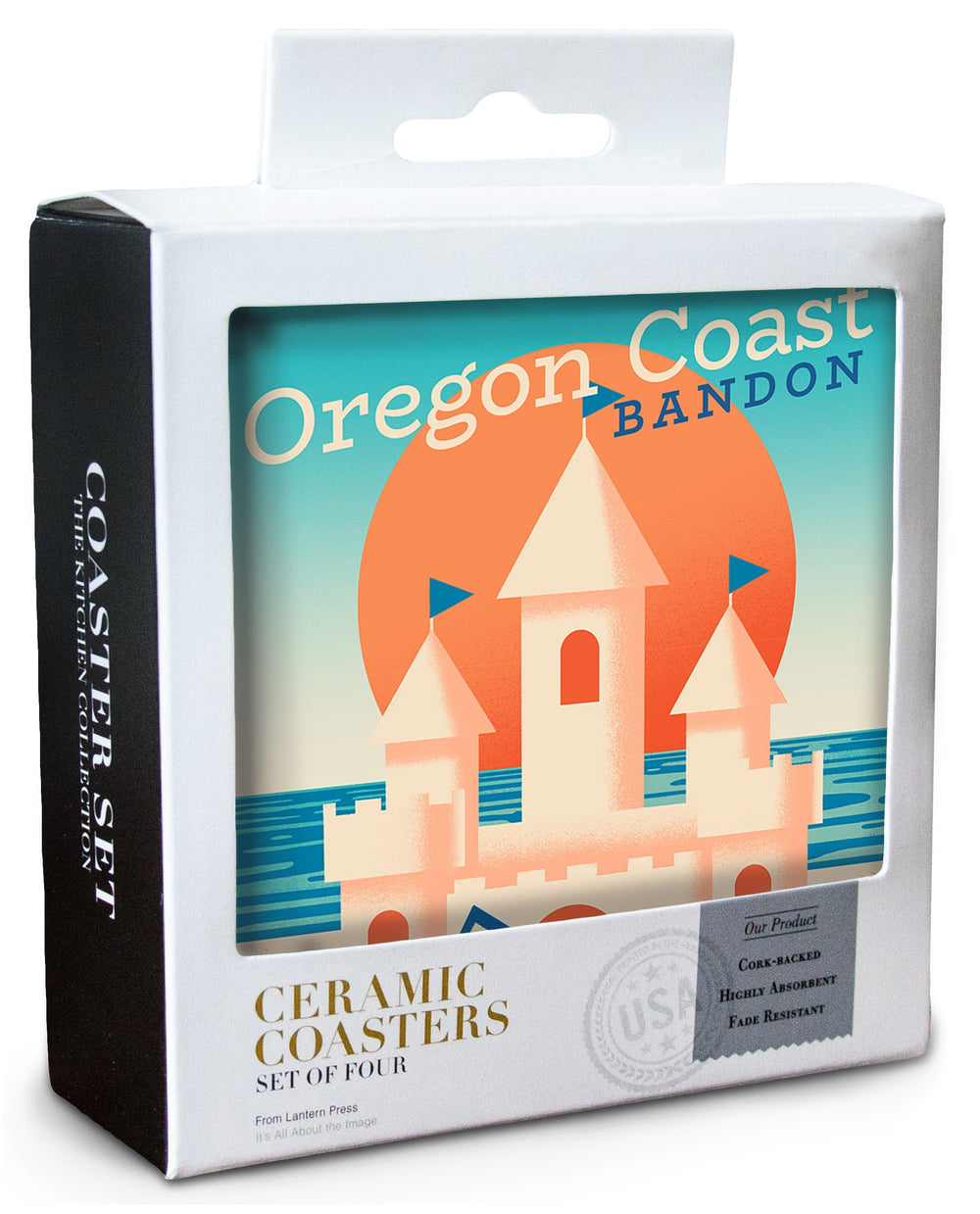 Bandon, Oregon, Sun-faded Shoreline Collection, Sand Castle on Beach, Lantern Press Artwork, Coaster Set Coasters Lantern Press 