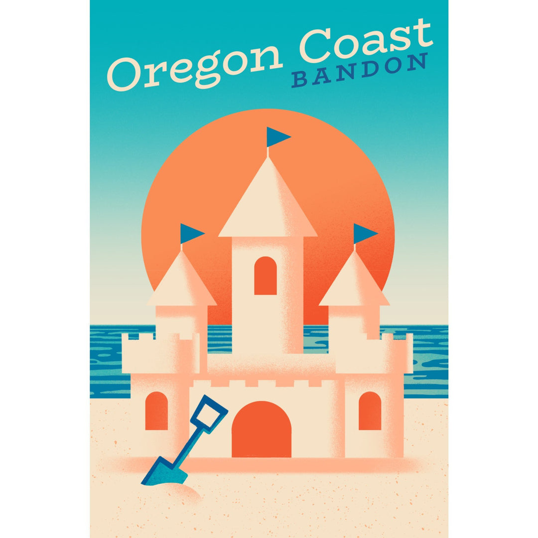 Bandon, Oregon, Sun-faded Shoreline Collection, Sand Castle on Beach, Lantern Press Artwork, Towels and Aprons Kitchen Lantern Press 