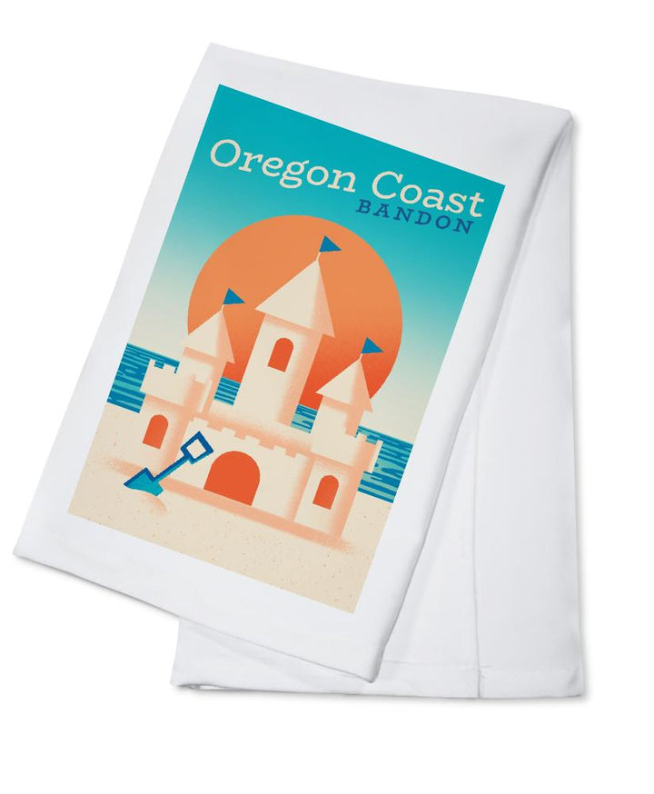 Bandon, Oregon, Sun-faded Shoreline Collection, Sand Castle on Beach, Lantern Press Artwork, Towels and Aprons Kitchen Lantern Press Cotton Towel 