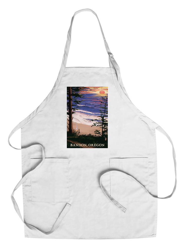Bandon, Oregon, Sunset & Surfers, Lantern Press Artwork, Towels and Aprons Kitchen Lantern Press Chef's Apron 