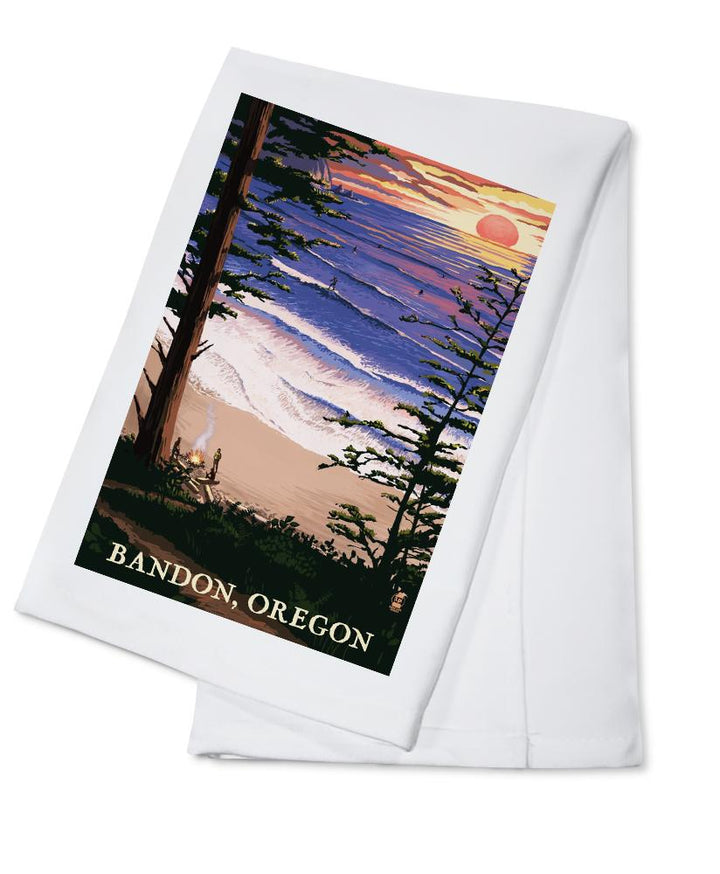 Bandon, Oregon, Sunset & Surfers, Lantern Press Artwork, Towels and Aprons Kitchen Lantern Press Cotton Towel 