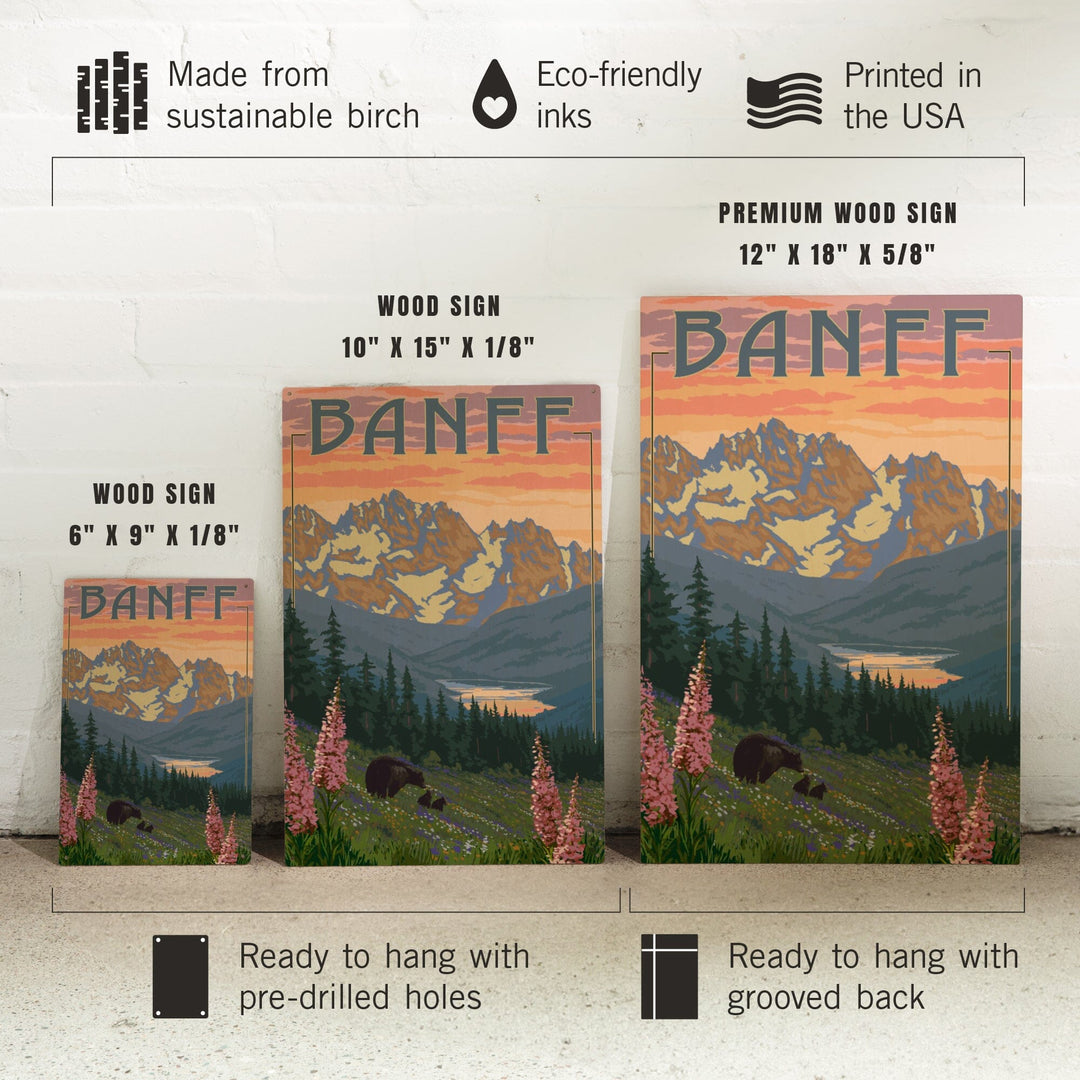 Banff, Alberta, Canada, Bear and Spring Flowers (with border), Lantern Press Artwork, Wood Signs and Postcards Wood Lantern Press 