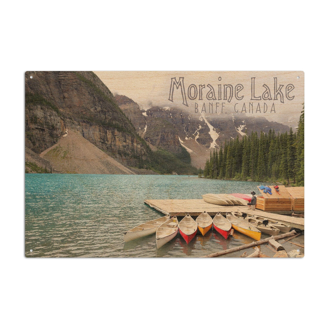 Banff, Canada, Moraine Lake and Canoes, Photography, Wood Signs and Postcards Wood Lantern Press 10 x 15 Wood Sign 