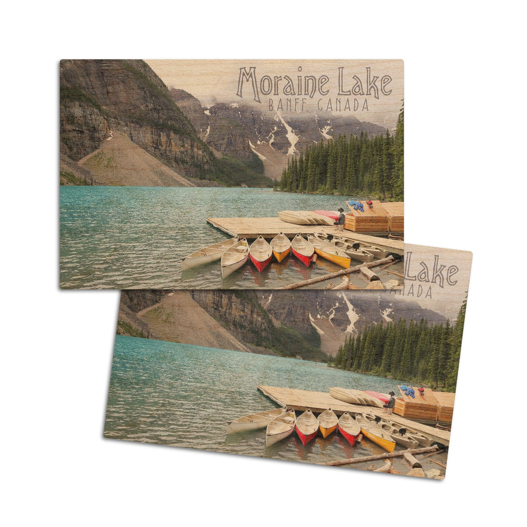 Banff, Canada, Moraine Lake and Canoes, Photography, Wood Signs and Postcards Wood Lantern Press 4x6 Wood Postcard Set 