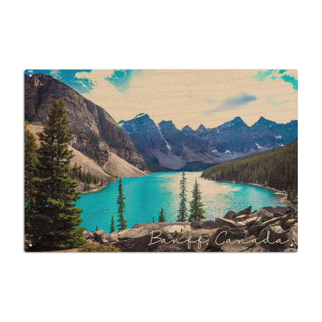 Banff, Canada, Moraine Lake, Elevated View, Photography, Wood Signs and Postcards Wood Lantern Press 10 x 15 Wood Sign 