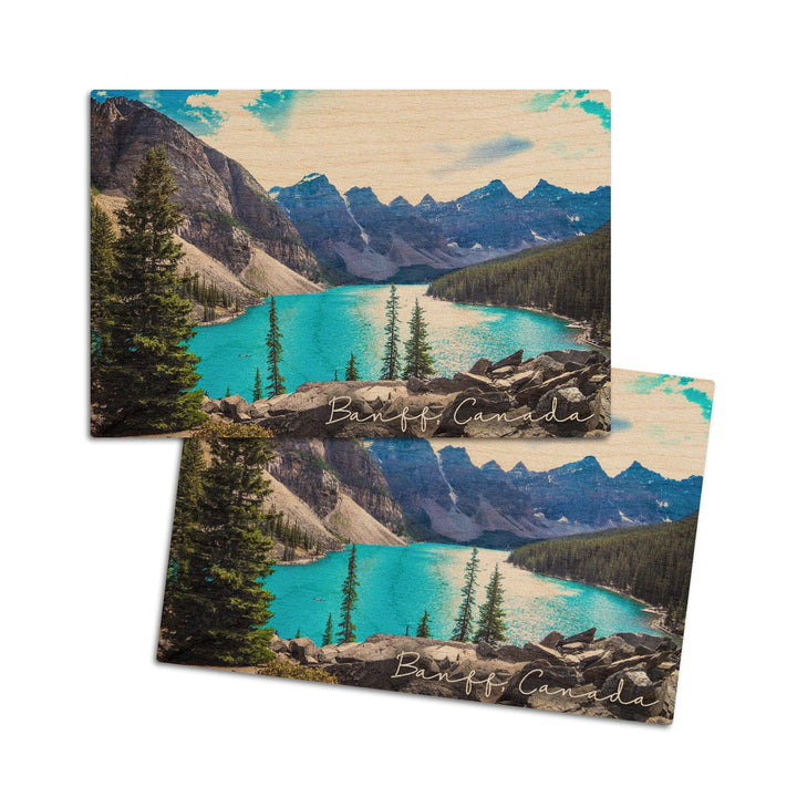 Banff, Canada, Moraine Lake, Elevated View, Photography, Wood Signs and Postcards Wood Lantern Press 4x6 Wood Postcard Set 