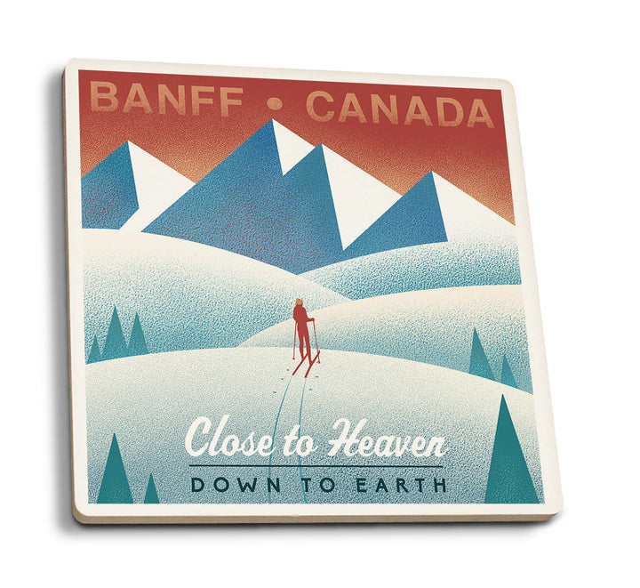 Banff, Canada, Skier In the Mountains, Litho, Lantern Press Artwork, Coaster Set Coasters Lantern Press 