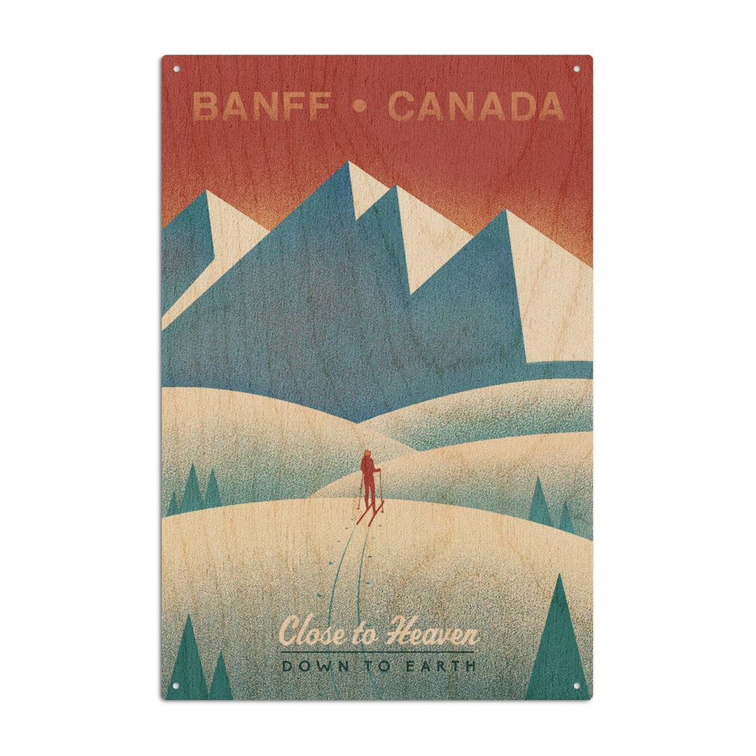Banff, Canada, Skier In the Mountains, Litho, Lantern Press Artwork, Wood Signs and Postcards Wood Lantern Press 10 x 15 Wood Sign 