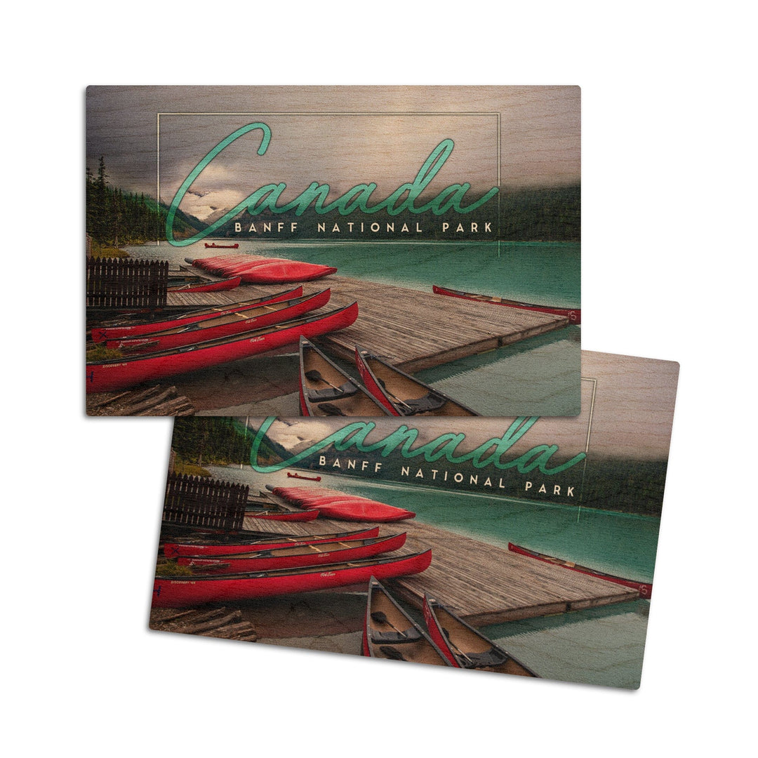 Banff National Park, Canada, Lake Louise and Boats, Photography, Wood Signs and Postcards Wood Lantern Press 4x6 Wood Postcard Set 