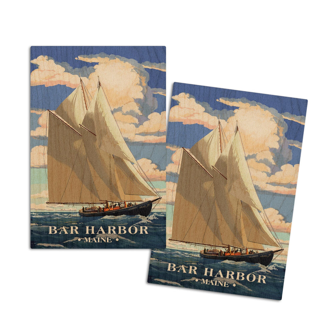 Bar Harbor, Maine, Bluenose II, Lantern Press Artwork, Wood Signs and Postcards Wood Lantern Press 4x6 Wood Postcard Set 