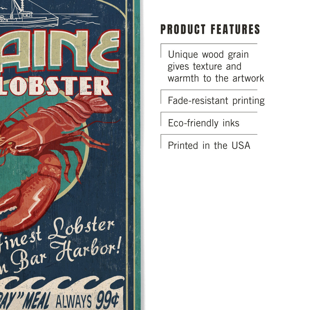 Bar Harbor, Maine, Lobster Vintage Sign, Lantern Press Artwork, Wood Signs and Postcards Wood Lantern Press 