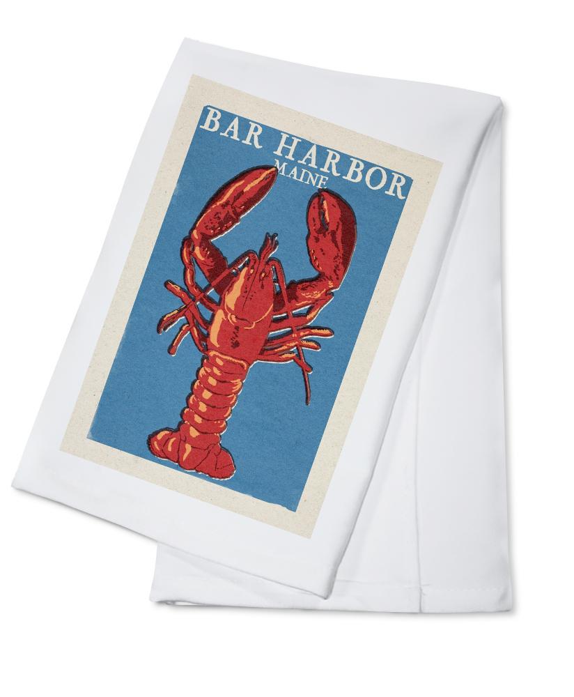 Bar Harbor, Maine, Lobster Woodblock, Lantern Press Artwork, Towels and Aprons Kitchen Lantern Press 
