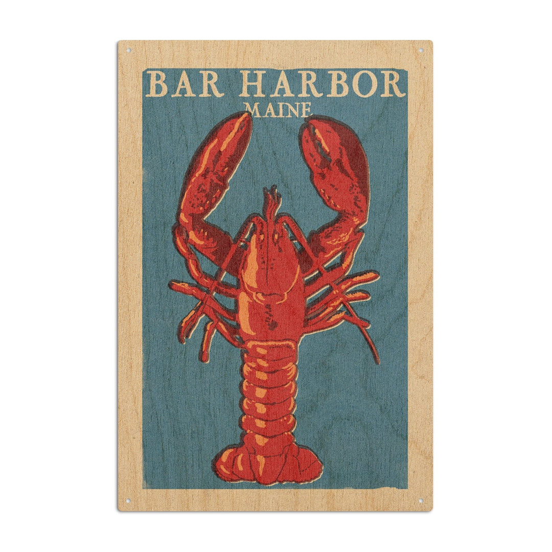 Bar Harbor, Maine, Lobster Woodblock, Lantern Press Artwork, Wood Signs and Postcards Wood Lantern Press 6x9 Wood Sign 
