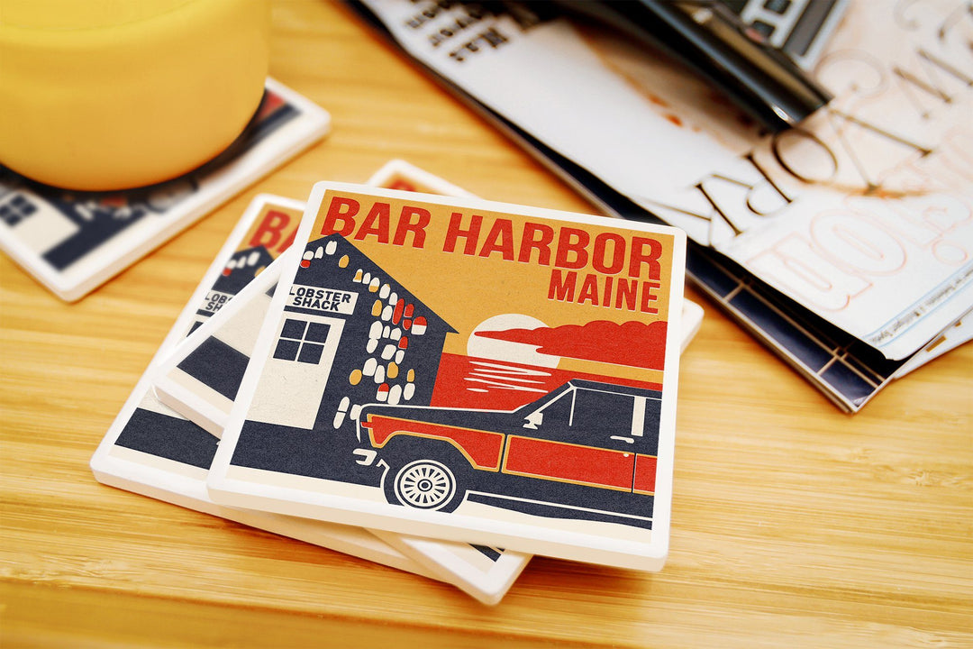 Bar Harbor, Maine, Woodblock, Lantern Press Artwork, Coaster Set Coasters Lantern Press 