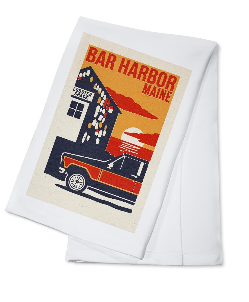 Bar Harbor, Maine, Woodblock, Lantern Press Artwork, Towels and Aprons Kitchen Lantern Press 