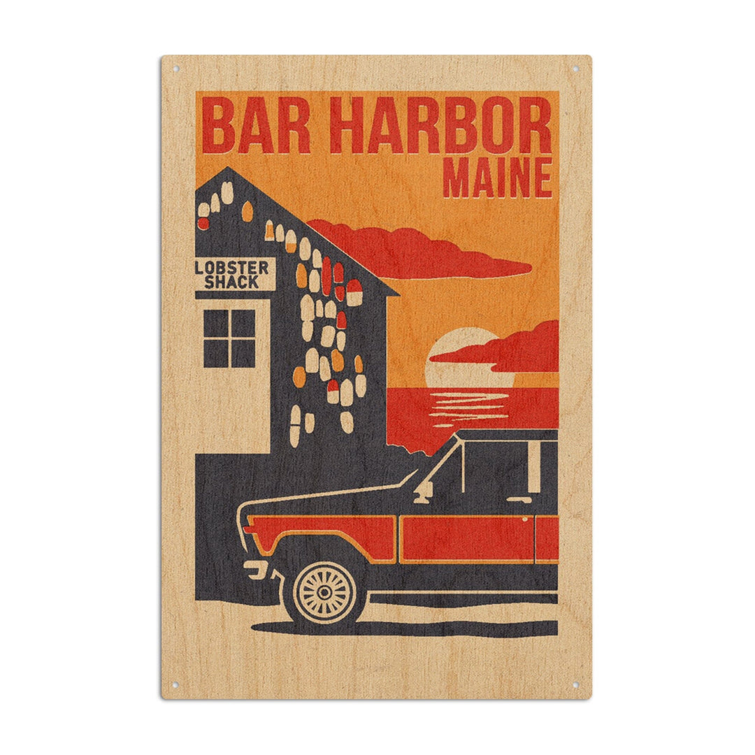 Bar Harbor, Maine, Woodblock, Lantern Press Artwork, Wood Signs and Postcards Wood Lantern Press 10 x 15 Wood Sign 