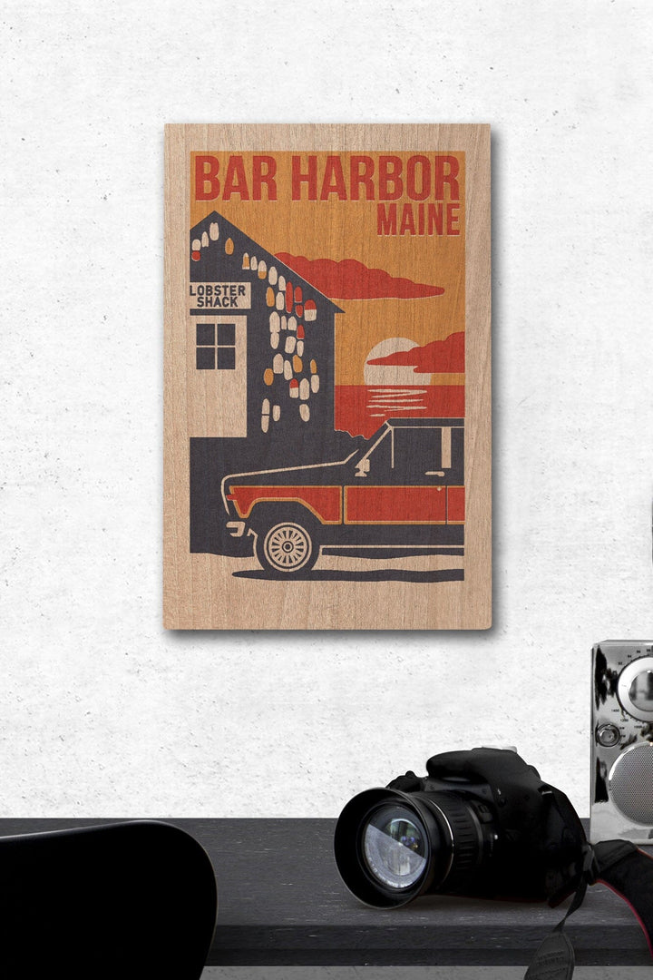 Bar Harbor, Maine, Woodblock, Lantern Press Artwork, Wood Signs and Postcards Wood Lantern Press 12 x 18 Wood Gallery Print 