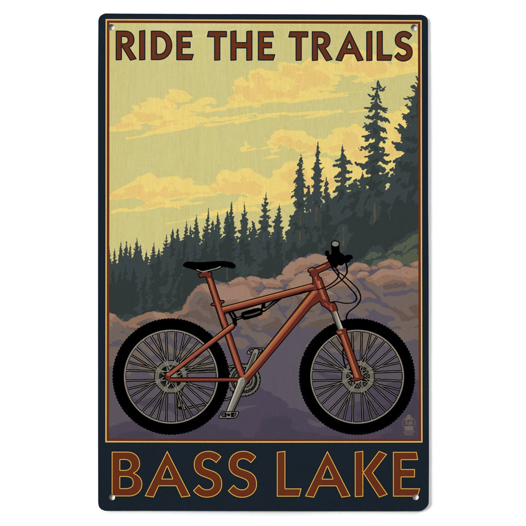 Bass Lake, California, Ride the Trails, Lantern Press Original Poster, Wood Signs and Postcards Wood Lantern Press 