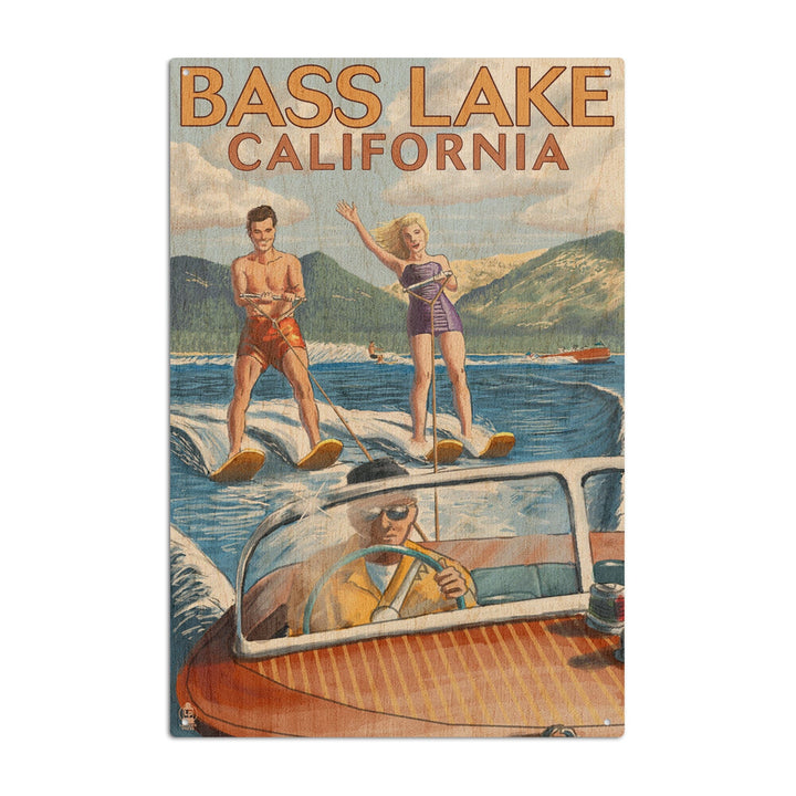 Bass Lake, California, Water Skiing, Lantern Press Artwork, Wood Signs and Postcards Wood Lantern Press 10 x 15 Wood Sign 