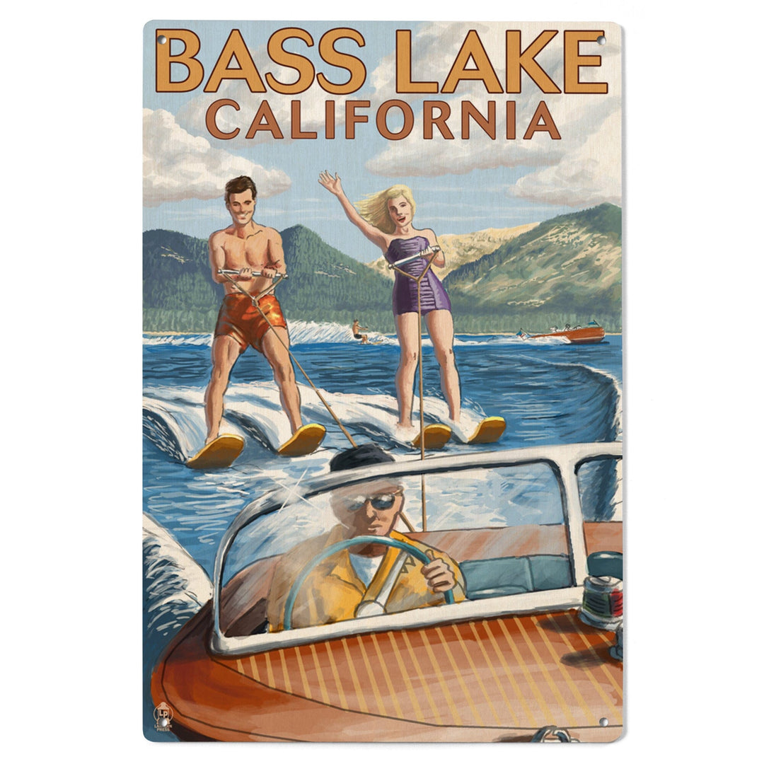 Bass Lake, California, Water Skiing, Lantern Press Artwork, Wood Signs and Postcards Wood Lantern Press 