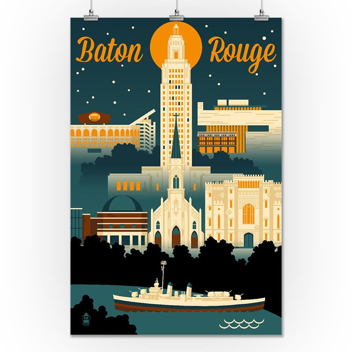 Baton Rouge, Louisiana, Retro Skyline, Lantern Press Artwork, Art Prints and Metal Signs Art Lantern Press 24 x 36 Giclee Print 