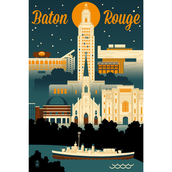 Baton Rouge, Louisiana, Retro Skyline, Lantern Press Artwork Canvas Lantern Press 
