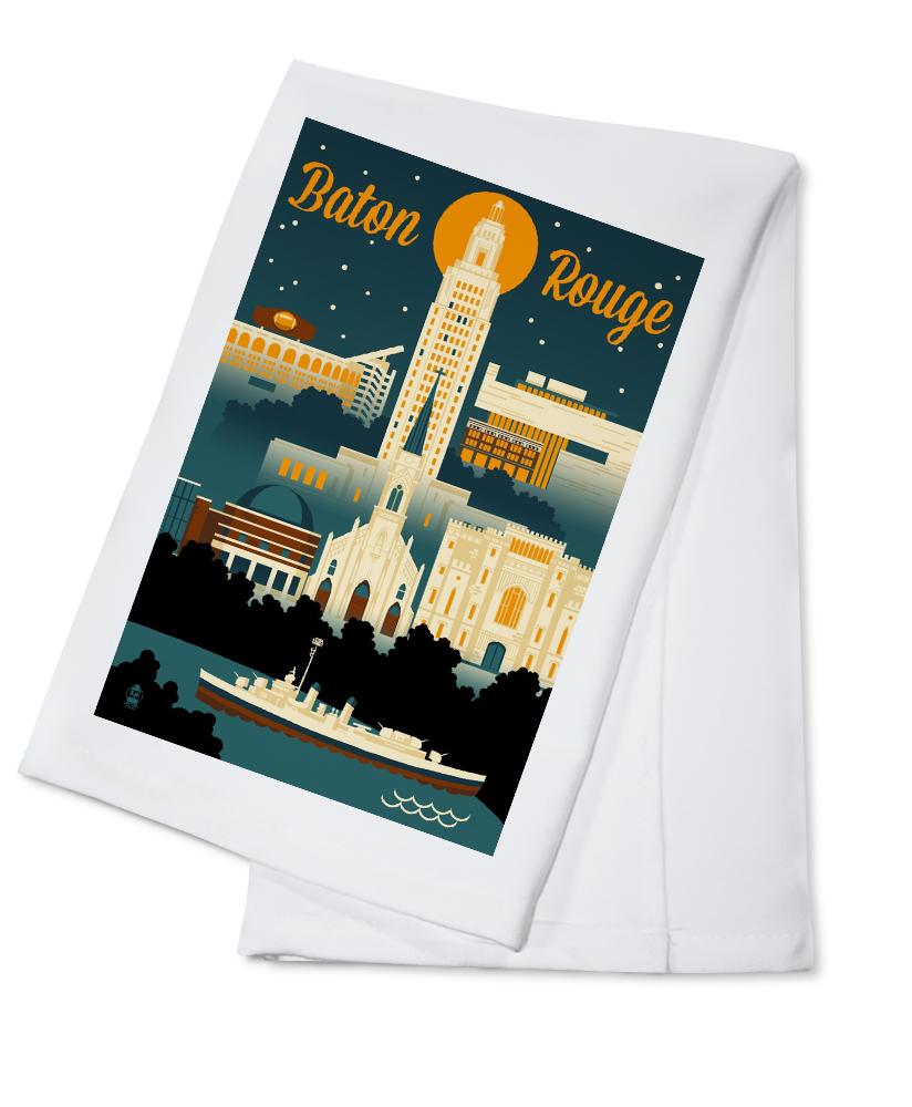 Baton Rouge, Louisiana, Retro Skyline, Lantern Press Artwork, Towels and Aprons Kitchen Lantern Press 