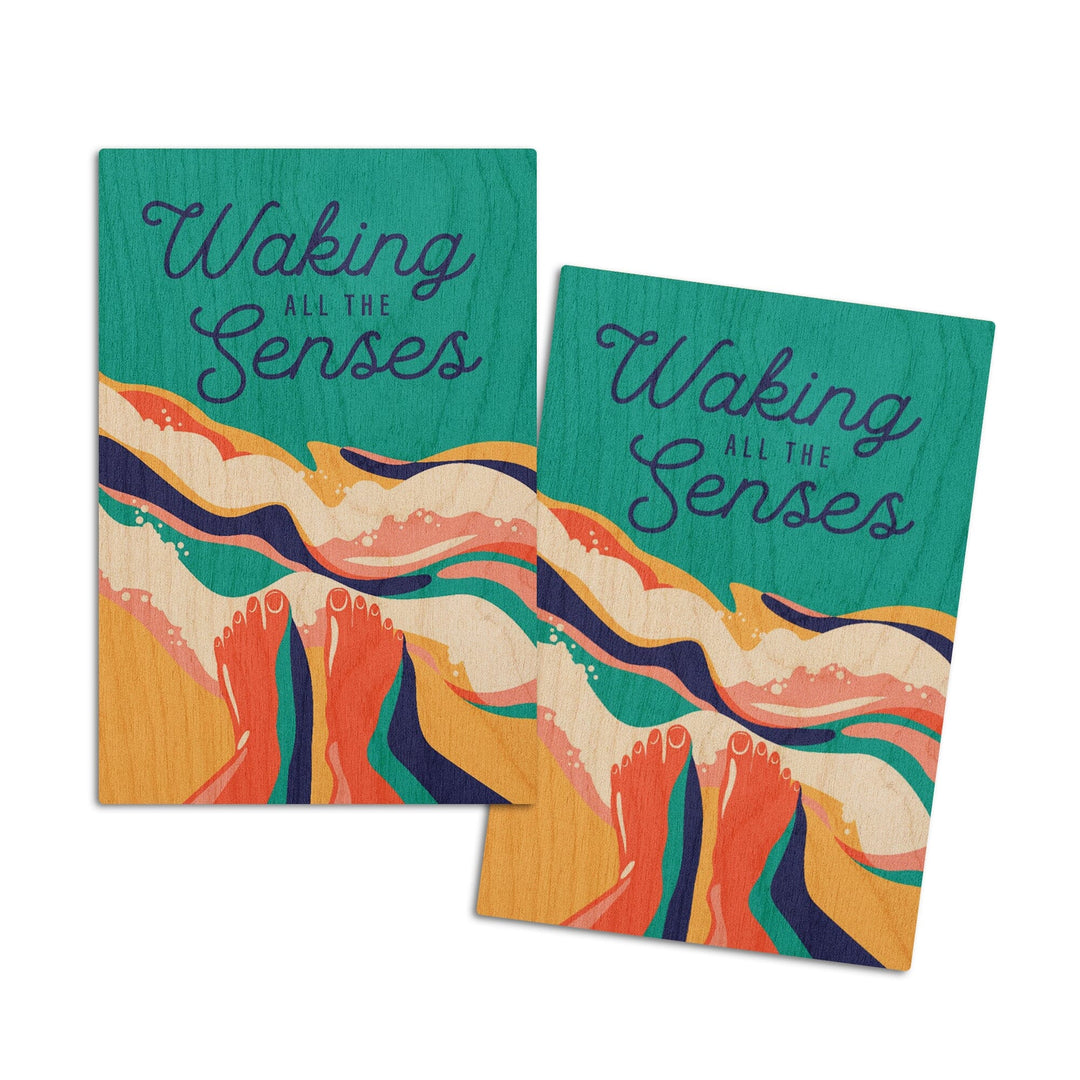 Beach Bliss Collection, Feet in Water, Waking All The Senses, Wood Signs and Postcards Wood Lantern Press 4x6 Wood Postcard Set 