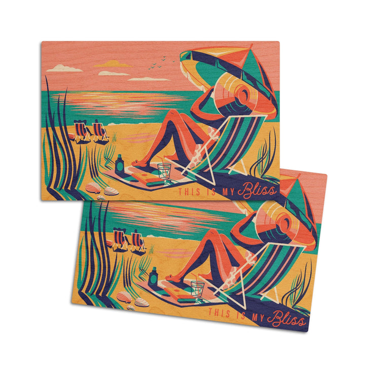 Beach Bliss Collection, Woman at the Beach, This Is My Bliss, Wood Signs and Postcards Wood Lantern Press 4x6 Wood Postcard Set 