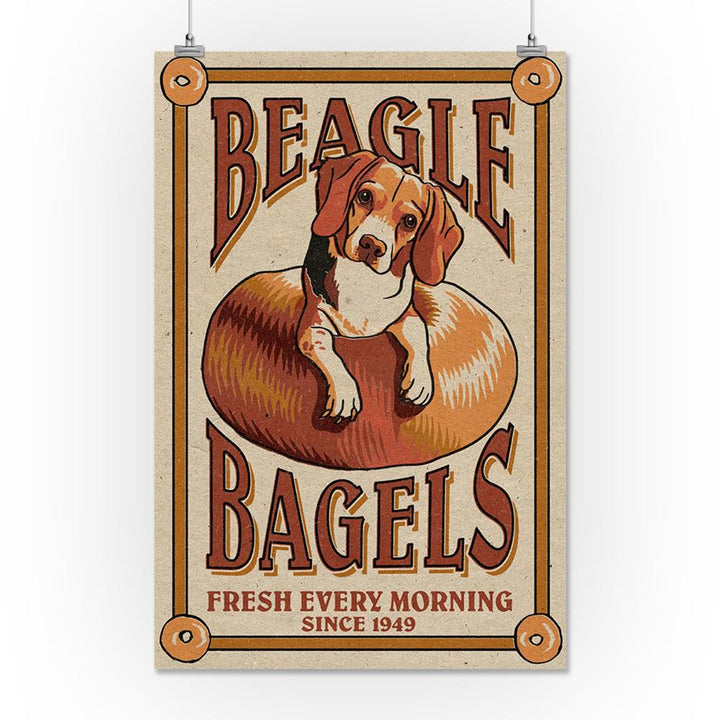 Beagle Bagels, Retro Ad, Lantern Press Artwork, Art Prints and Metal Signs Art Lantern Press 16 x 24 Giclee Print 