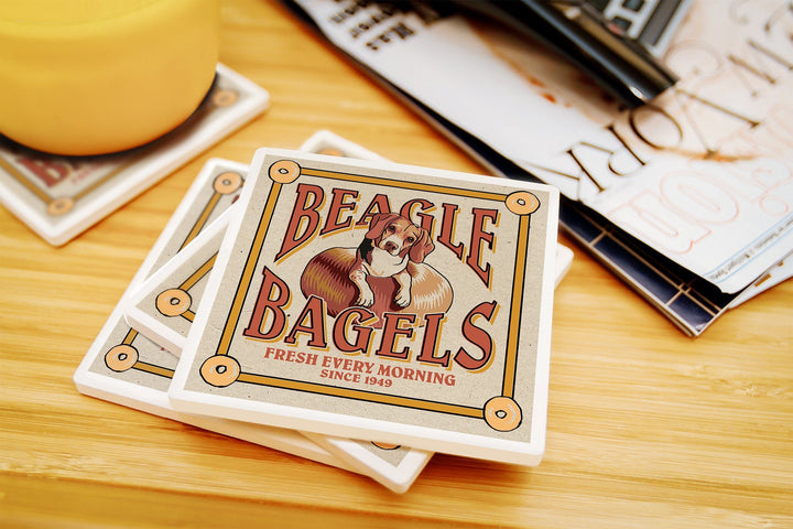 Beagle Bagels, Retro Ad, Lantern Press Artwork, Coaster Set Coasters Lantern Press 