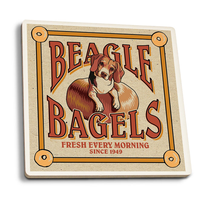 Beagle Bagels, Retro Ad, Lantern Press Artwork, Coaster Set Coasters Lantern Press 