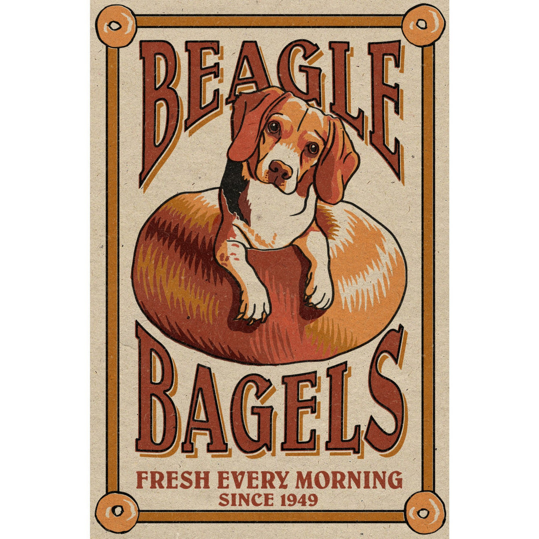 Beagle Bagels, Retro Ad, Lantern Press Artwork, Stretched Canvas Canvas Lantern Press 