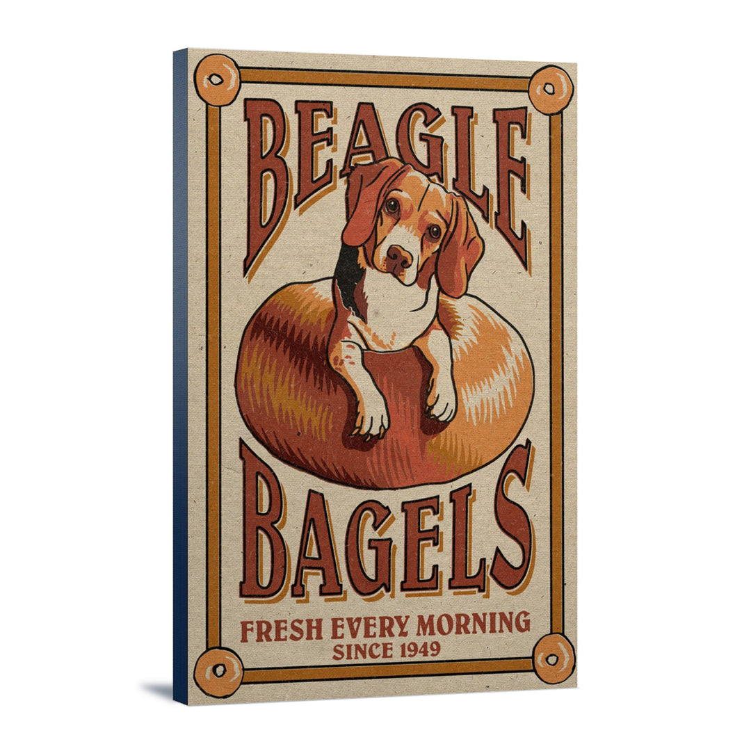 Beagle Bagels, Retro Ad, Lantern Press Artwork, Stretched Canvas Canvas Lantern Press 12x18 Stretched Canvas 