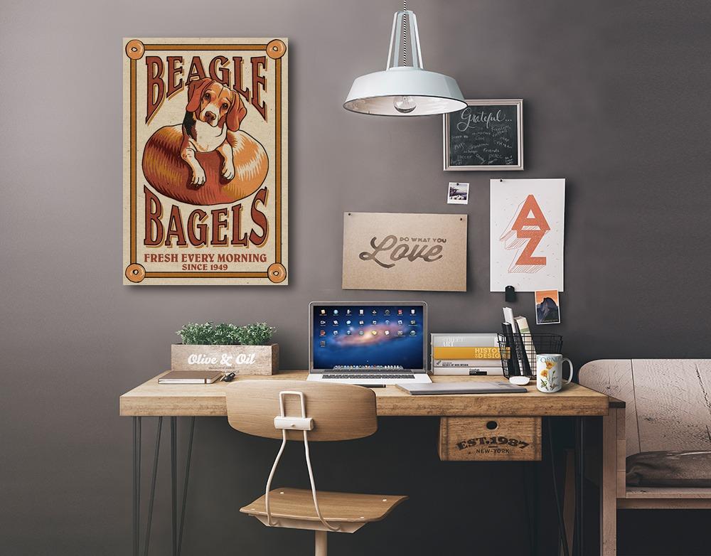 Beagle Bagels, Retro Ad, Lantern Press Artwork, Stretched Canvas Canvas Lantern Press 