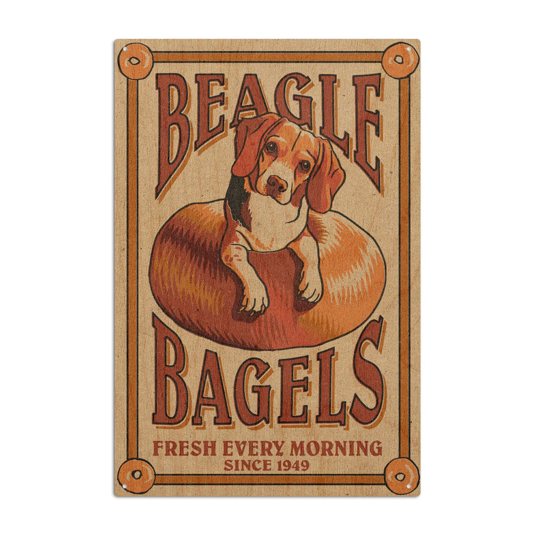 Beagle Bagels, Retro Ad, Lantern Press Artwork, Wood Signs and Postcards Wood Lantern Press 10 x 15 Wood Sign 