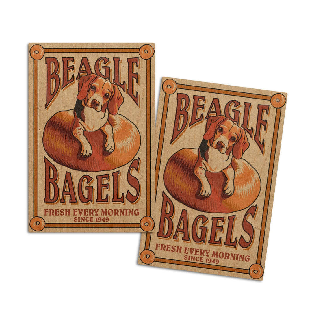Beagle Bagels, Retro Ad, Lantern Press Artwork, Wood Signs and Postcards Wood Lantern Press 4x6 Wood Postcard Set 