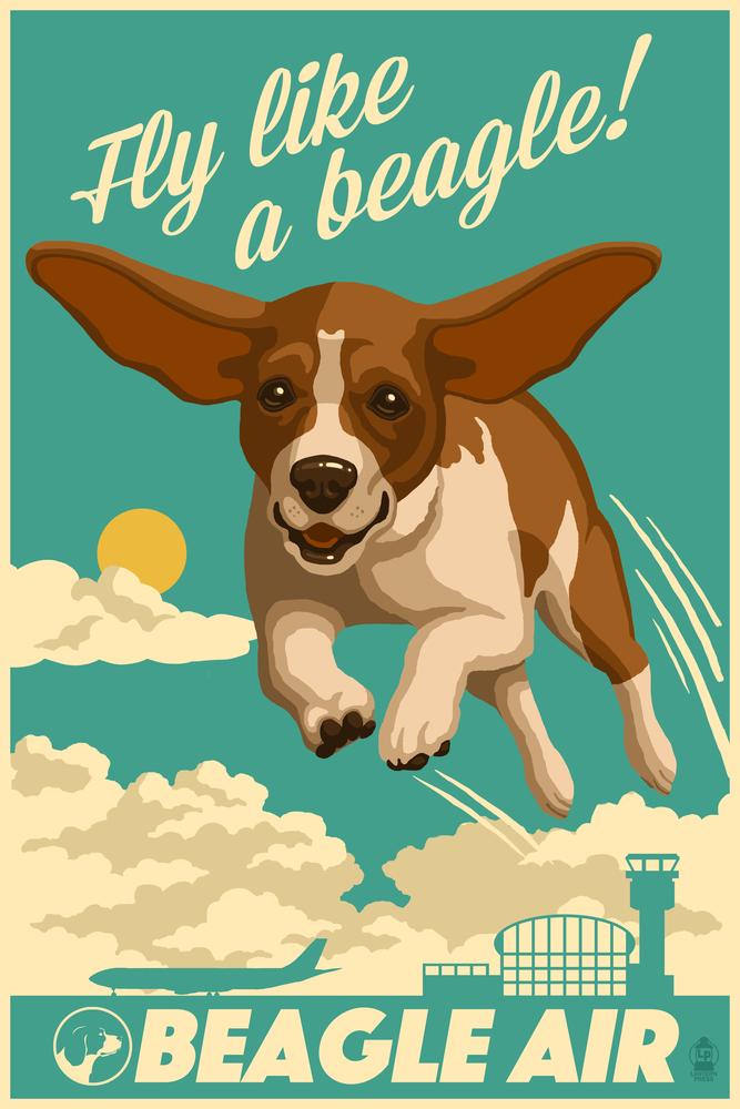 Beagle, Retro Aviation Ad, Lantern Press Artwork, Art Prints and Metal Signs Art Lantern Press 12 x 18 Art Print 