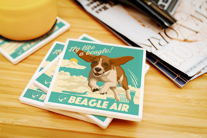 Beagle, Retro Aviation Ad, Lantern Press Artwork, Coaster Set Coasters Lantern Press 