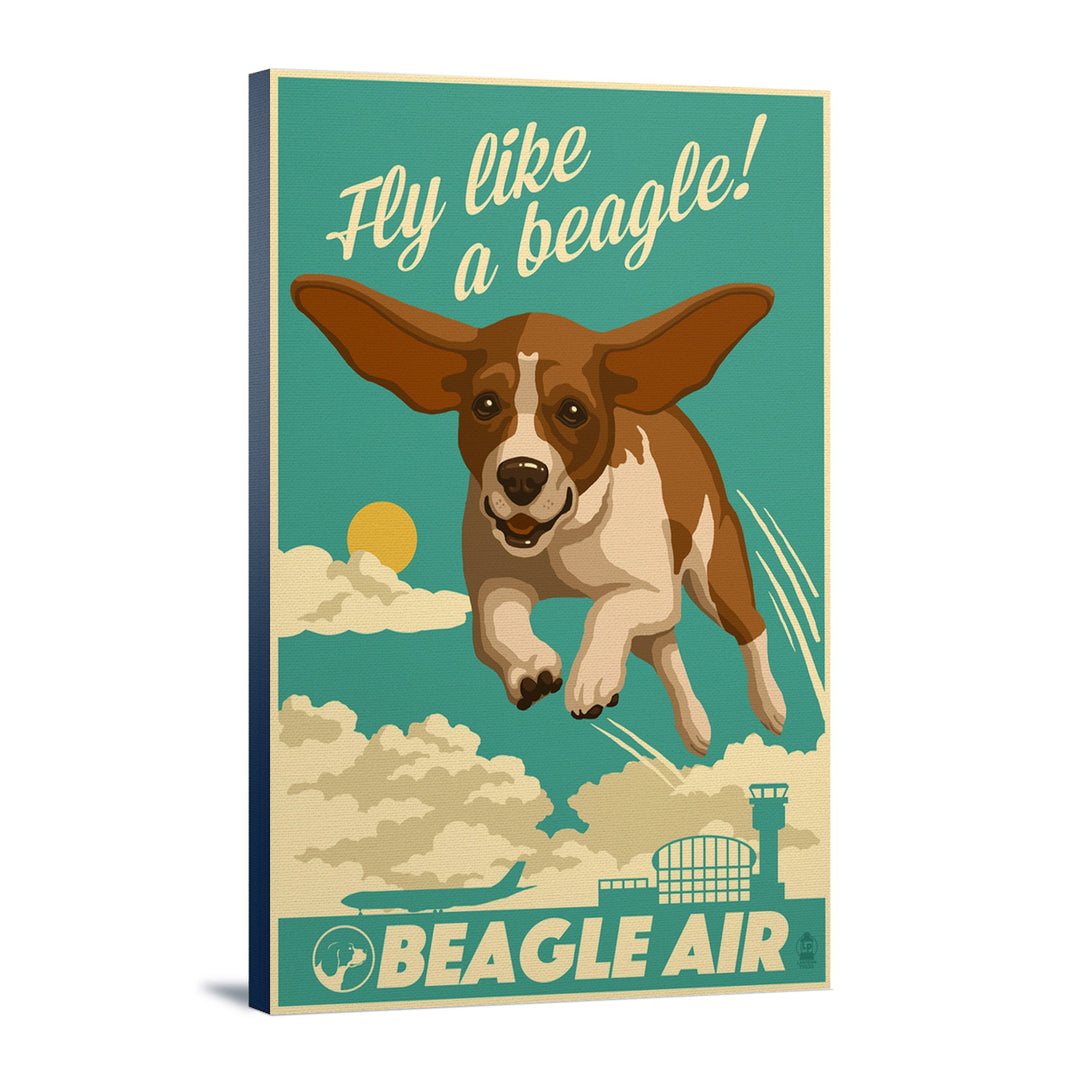 Beagle, Retro Aviation Ad, Lantern Press Artwork, Stretched Canvas Canvas Lantern Press 12x18 Stretched Canvas 