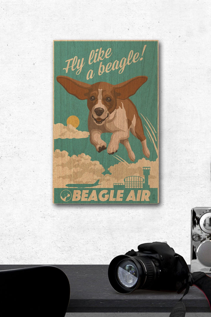 Beagle, Retro Aviation Ad, Lantern Press Artwork, Wood Signs and Postcards Wood Lantern Press 12 x 18 Wood Gallery Print 