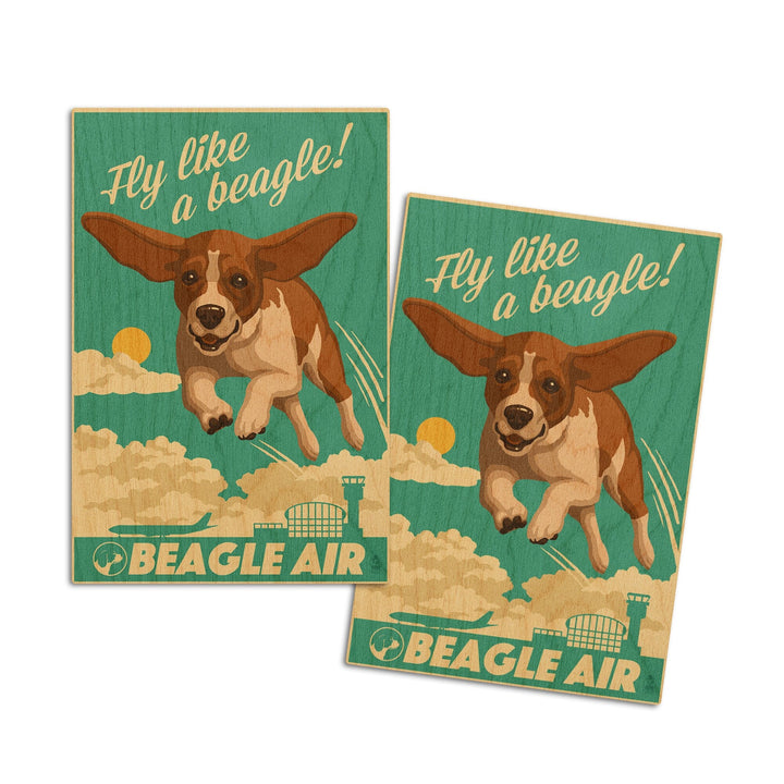 Beagle, Retro Aviation Ad, Lantern Press Artwork, Wood Signs and Postcards Wood Lantern Press 4x6 Wood Postcard Set 