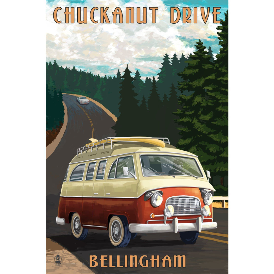 Bellingham, Washington, Chuckanut Drive, Camper Van, Lantern Press Artwork, Stretched Canvas Canvas Lantern Press 