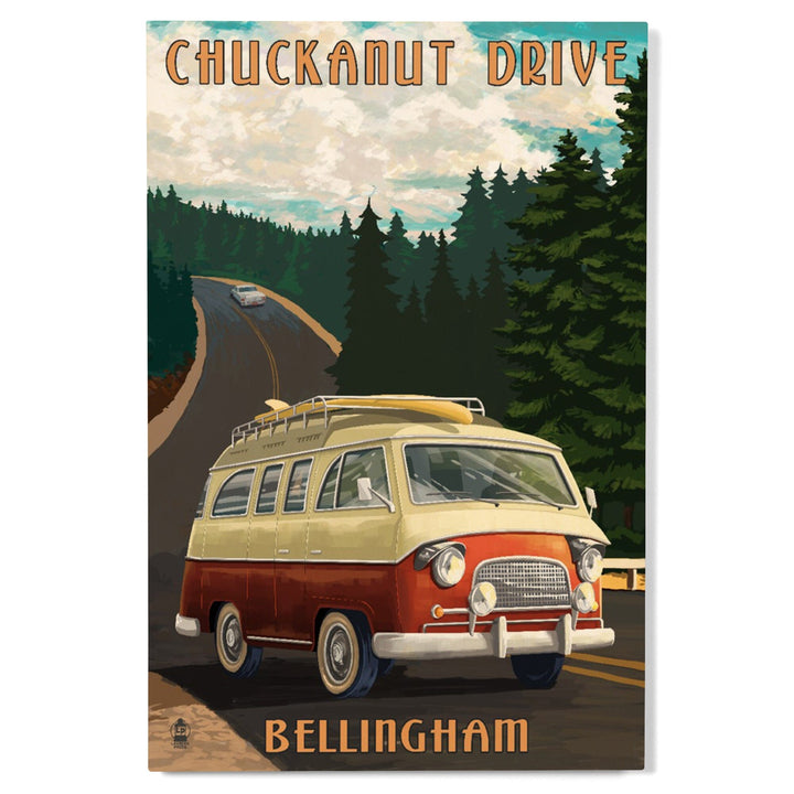Bellingham, Washington, Chuckanut Drive, Camper Van, Lantern Press Artwork, Wood Signs and Postcards Wood Lantern Press 