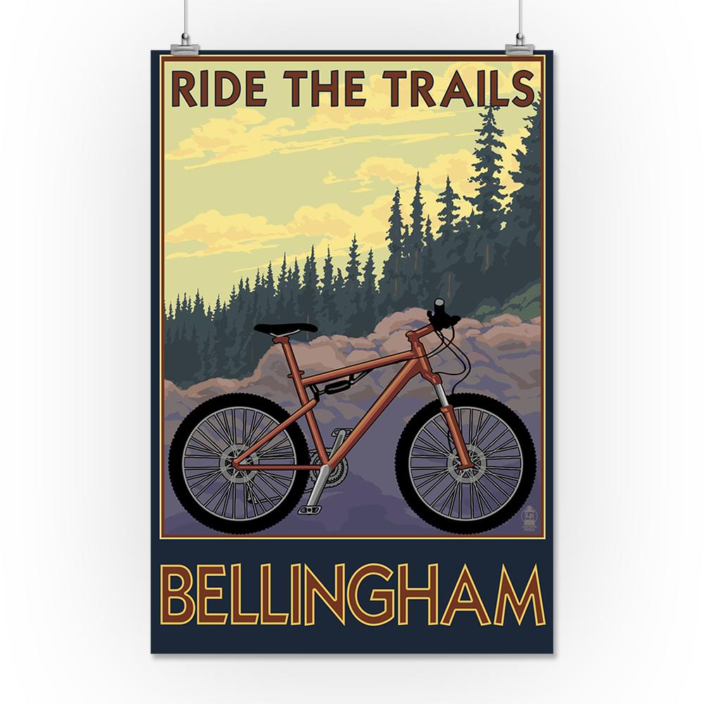 Bellingham, Washington, Ride the Trails, Lantern Press Artwork, Art Prints and Metal Signs Art Lantern Press 16 x 24 Giclee Print 